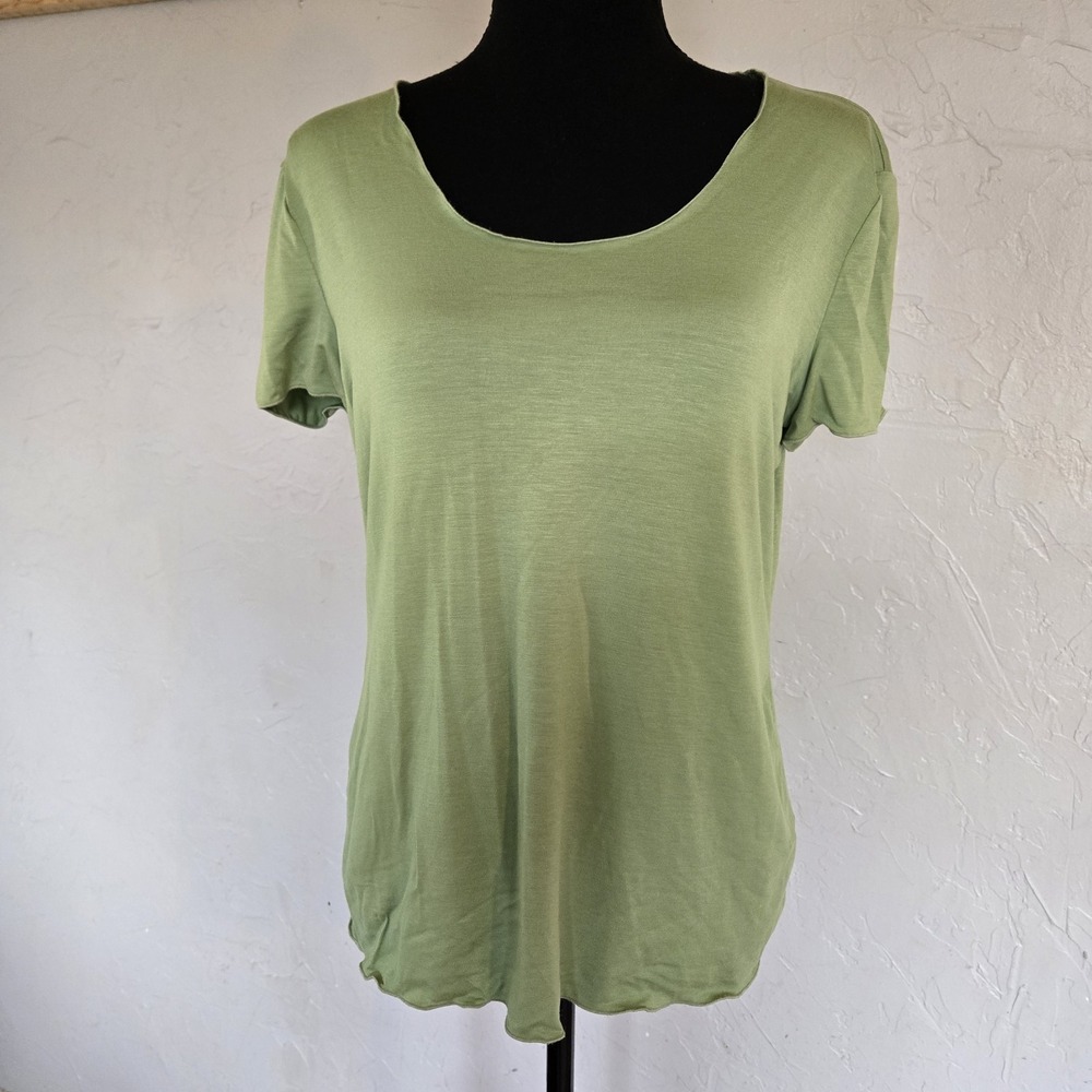 Armani Collezioni Basic Tshirt Italy Size 12 Green Old Money Luxury Stretch Soft